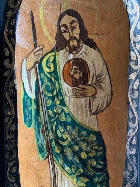 Large Hand Carved And Painted Retablo Of St Jude Patron Saint Of Lost