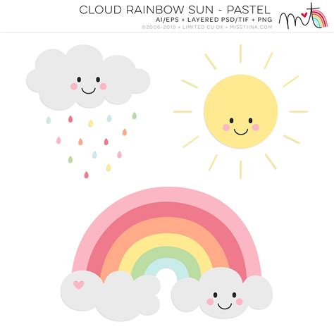 Buy Pastel Cloud Rainbow Sun Digital Clipart Clip Art Online In India