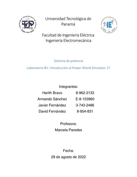 Lab 1 Sistema de potencia Universidad Tecnológica de Panamá Facultad