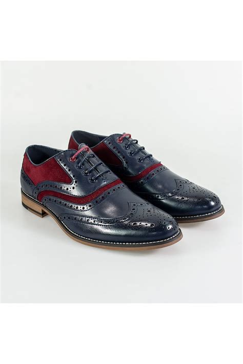 Russel Brogue Lace Up Shoe In Navyred The Shirt Store