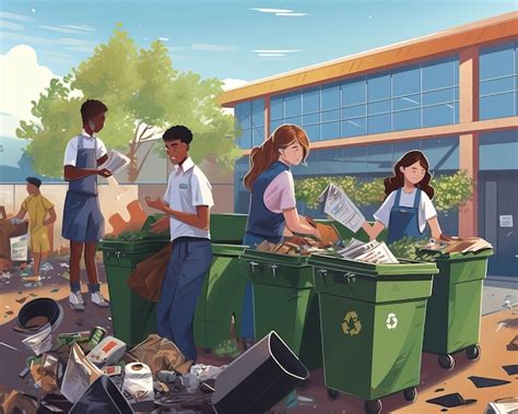 A Schoolwide Recycling Program With Students Diligently Sorting Waste