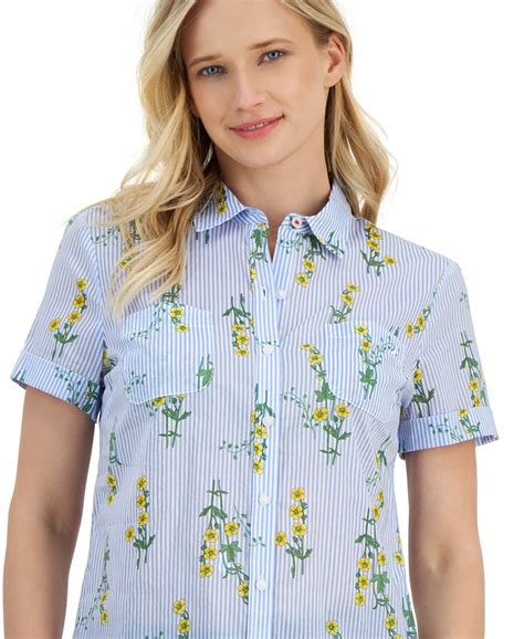 Nautica Jeans Womens Floral Print Button Down Camp Shirt Macys