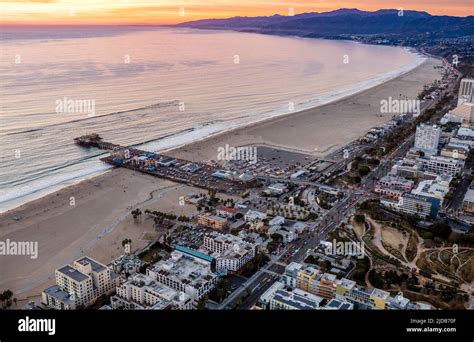 Santa Monica Beach and Pier, California, USA; Santa Monica, California ...