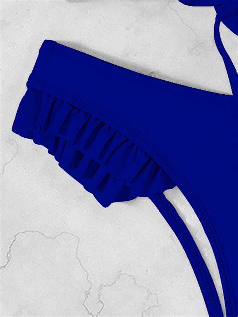 Ba Ador Bikini Ribete Con Fruncido Con Cord N Delantero Azul El Ctrico