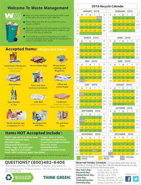 2016 Vmr Recycle Calendar Village At Mountain Ridge