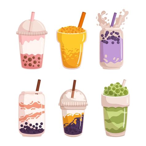 Premium Vector Bubble Tea Set Includes Variety Of Flavored Teas