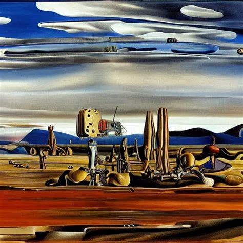 Wide Shot Scenery Filled With Robots Salvador Dali Stable Diffusion