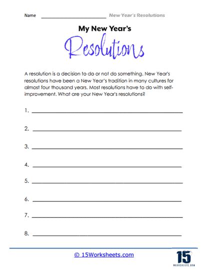 New Year's Resolutions Worksheets - 15 Worksheets.com