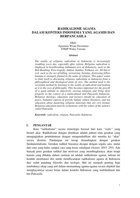 PDF RADIKALISME AGAMA DALAM KONTEKS INDONESIA YANG AGAMIS DAN