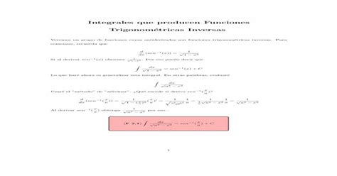 Integrales Que Producen Funciones Trigonom Etricas Inversas · Integrales Que Producen Funciones