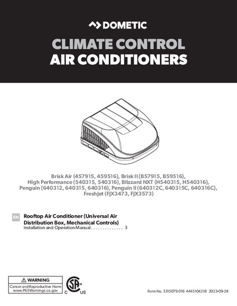 Dometic Rooftop Air Conditioner Installation And Operation Manual