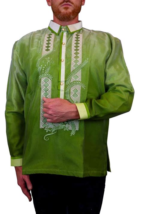 Green Long Sleeve Organza Barong Tagalog Order Us Size Etsy