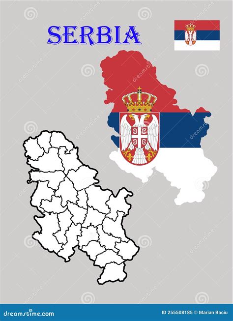 Mapa De Serbia Con Las Regiones Y El Trazado Y Corte De La Bandera