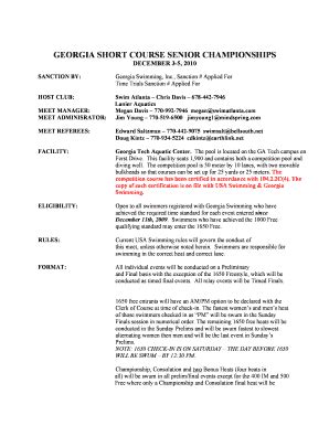 Fillable Online Georgia Short Course Senior Championships Gwinnett