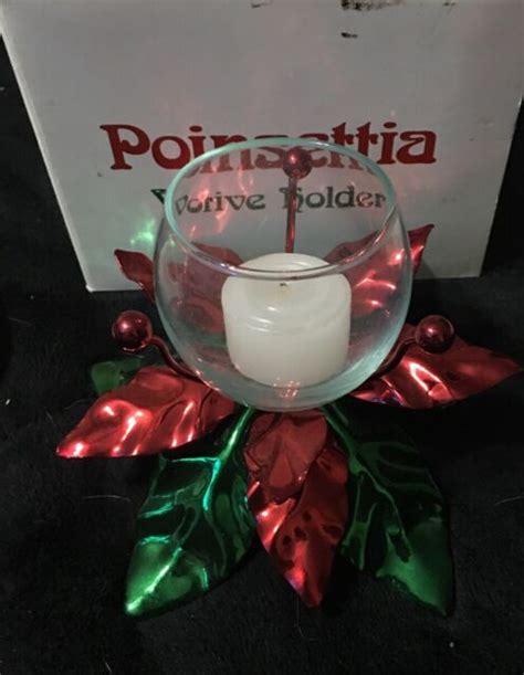 Poinsettia Candle Votive Holder Stained Glass Holiday Christmas Decor Red Green Ebay