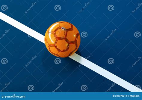 Blue Futsal Ball In The Center Of A Futuristic Soccer Field With