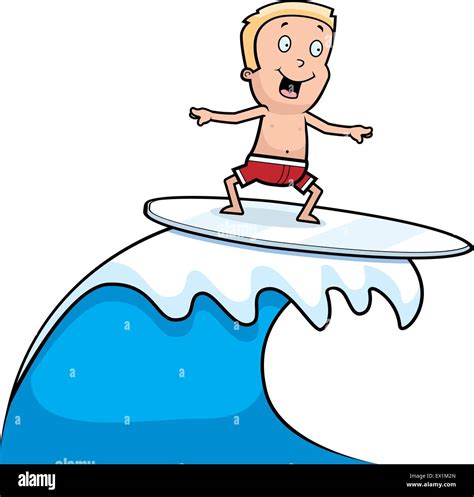 A Happy Cartoon Boy Surfing And Smiling Stock Vector Image And Art Alamy