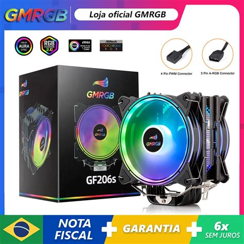 Gmrgb 6 Tubos De Calor CPU Cooler 4 Pinos PWM RGB Pc Silencioso Intel