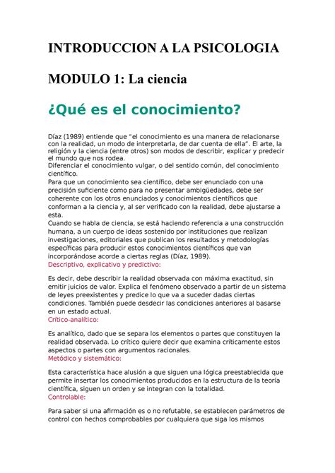 Introduccion A La Psicologia Introduccion A La Psicologia Modulo 1 La Ciencia ¿qué Es El