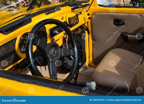 Ä°nterior View of Convertible Old Yellow Car Editorial Image - Image of ...