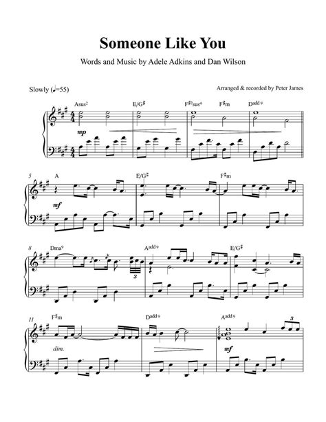 Adele Someone Like You Piano Solo Sheet