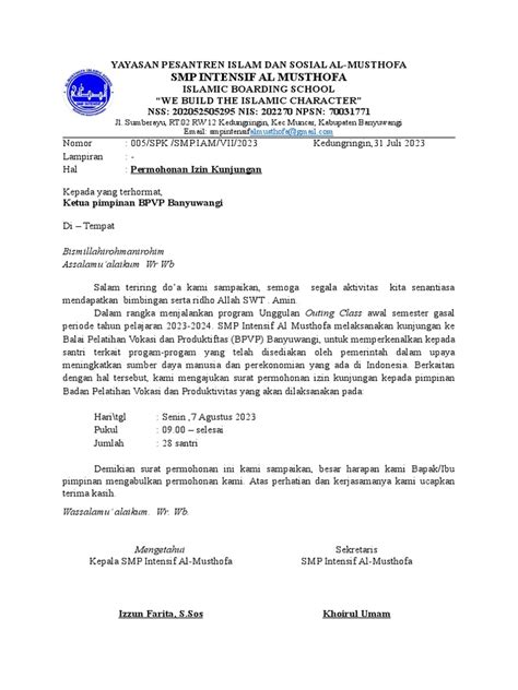 Surat Permohonan Ijin Kunjungan Bpvp Bwi Pdf