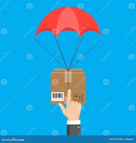 Delivery Service Parachute With Parcel In The Sky Stock Vector