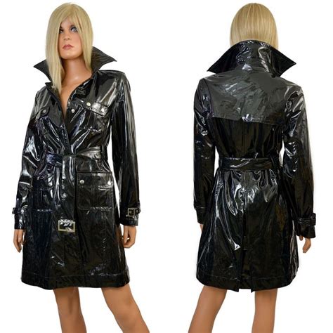 Black Pvc Raincoat Shiny Wet Look Vinyl Lined Glossy Trench Coat George Simonton Denim Coat