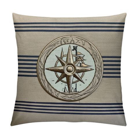 Jeuxus Nautical Pillow Cover Decorative Design Natural Navy Blue