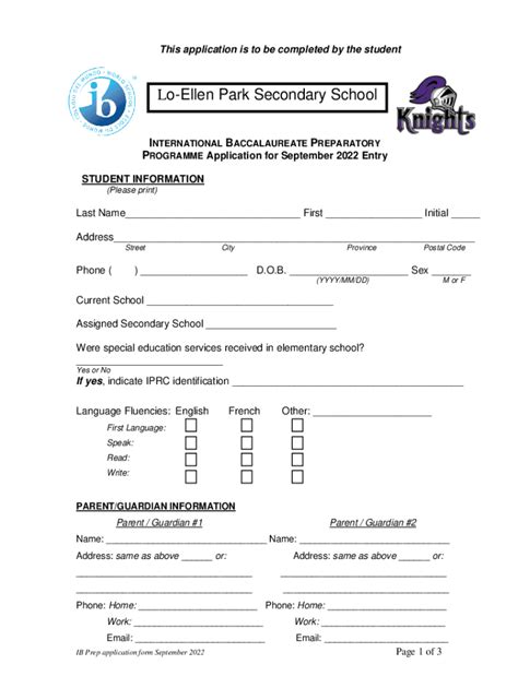 Fillable Online International Baccalaureate Program Application Form