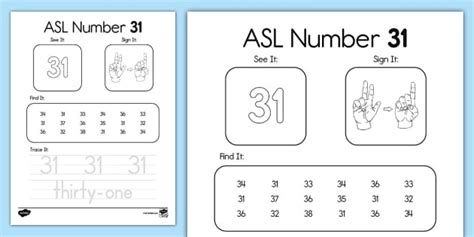 Asl Number 31 Activity Worksheet Teacher Made Twinkl