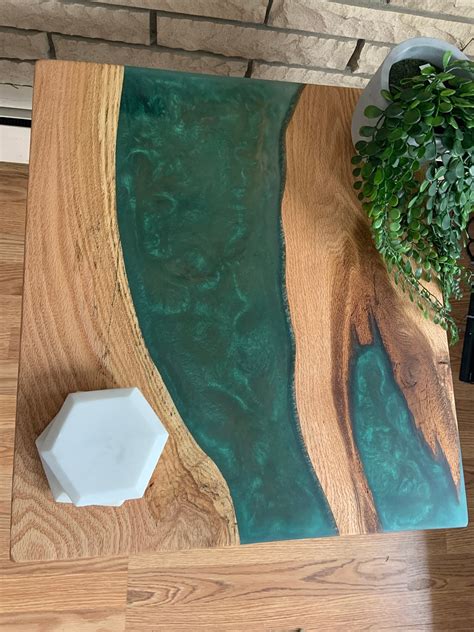 Live Edge River Table Emerald Green Epoxy Resin Side Table Etsy