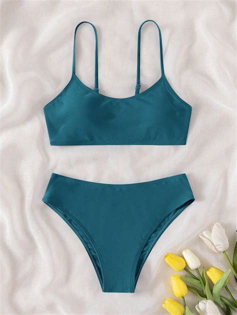 Swim Basics Teen Girl Solid Bikini Set Summer Beach SHEIN USA