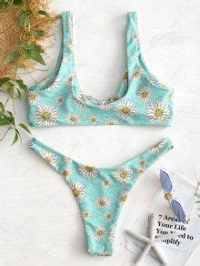 Daisy Tie Front Bikini Set In BLUE GREEN ZAFUL 2024