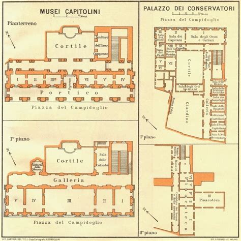 Rome Musei Capitolini Palazzo Dei Conservatori 1925 Old Vintage Map Chart