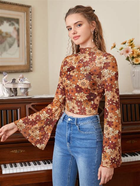 Floral Print Mesh Top