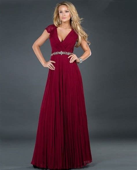 Sexy A Line V Neck Long Burgundy Beading Chiffon Evening Dress With