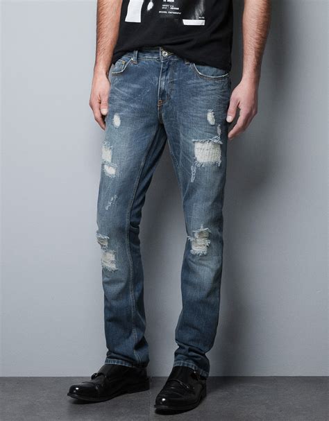 Zara Ripped Jeans In Blue For Men Lyst