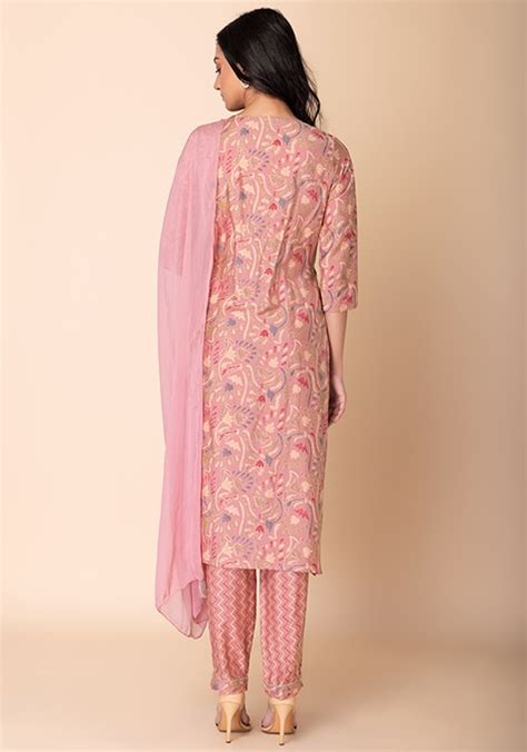 Buy Women Light Pink Abstract Floral Print Muslin A Line Kurta With