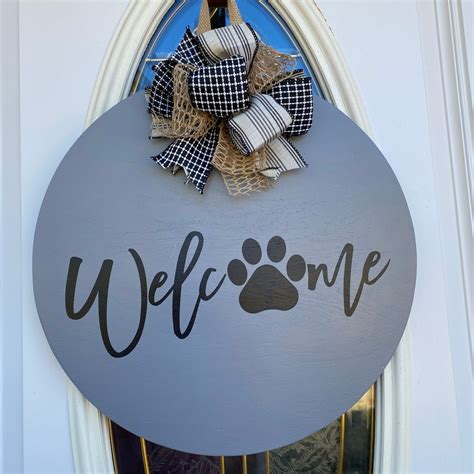 Welcome Wooden Sign Round Wooden Sign Round Welcome Sign Dog Welcome