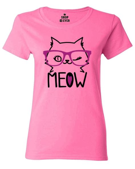 Meow Kitty Cat With Glasses Funny Women S T Shirt Cat Lovers Humor Shirts Ebay