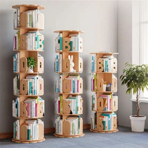 Biblioth Que Rotative En Bois Massif Degr S Rangement De Livres