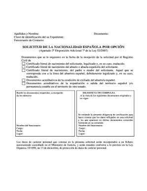 Fillable Online Fororegistrocivil Solicitud De La Nacionalidad Espa Ola