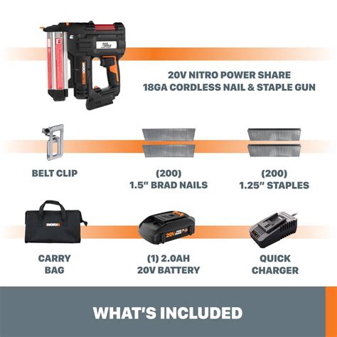 Worx Wx840l 20v Nitro Power Share 18 Gauge Nail And Staple Gun With