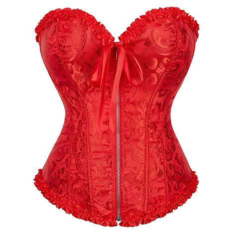 Wayzton Women S Lace Up Boned Overbust Corset Bustier Lingerie Bodyshaper Top Save Big Red S
