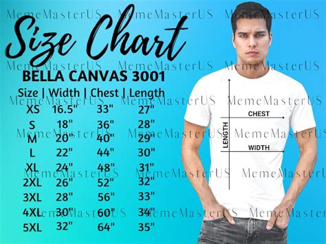 Bella Canvas 3001 Size Chart Bella Canvas 3001 Size Chart Etsy