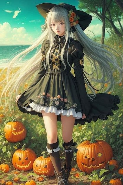 Premium AI Image | Halloween Sands Korean Anime Girl Wizard's Beach Journey