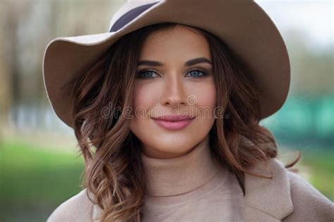 Smiling Female Model Beautiful Brunette Woman Outdoor Stock Photo Image Of Lifestyle Holiday