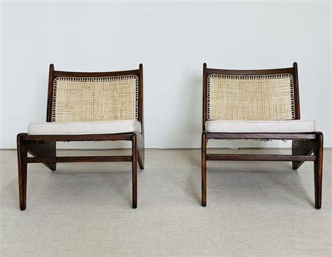 Pierre Jeanneret French Mid Century Kangaroo Chairs Teak Cane