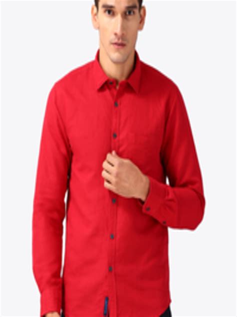 Buy Linen Club Cavallo Men Red Slim Fit Solid Casual Linen Shirt